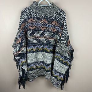 Anthropologie | Pilcro Magda Knit pullover fringe Poncho XS/S sweater